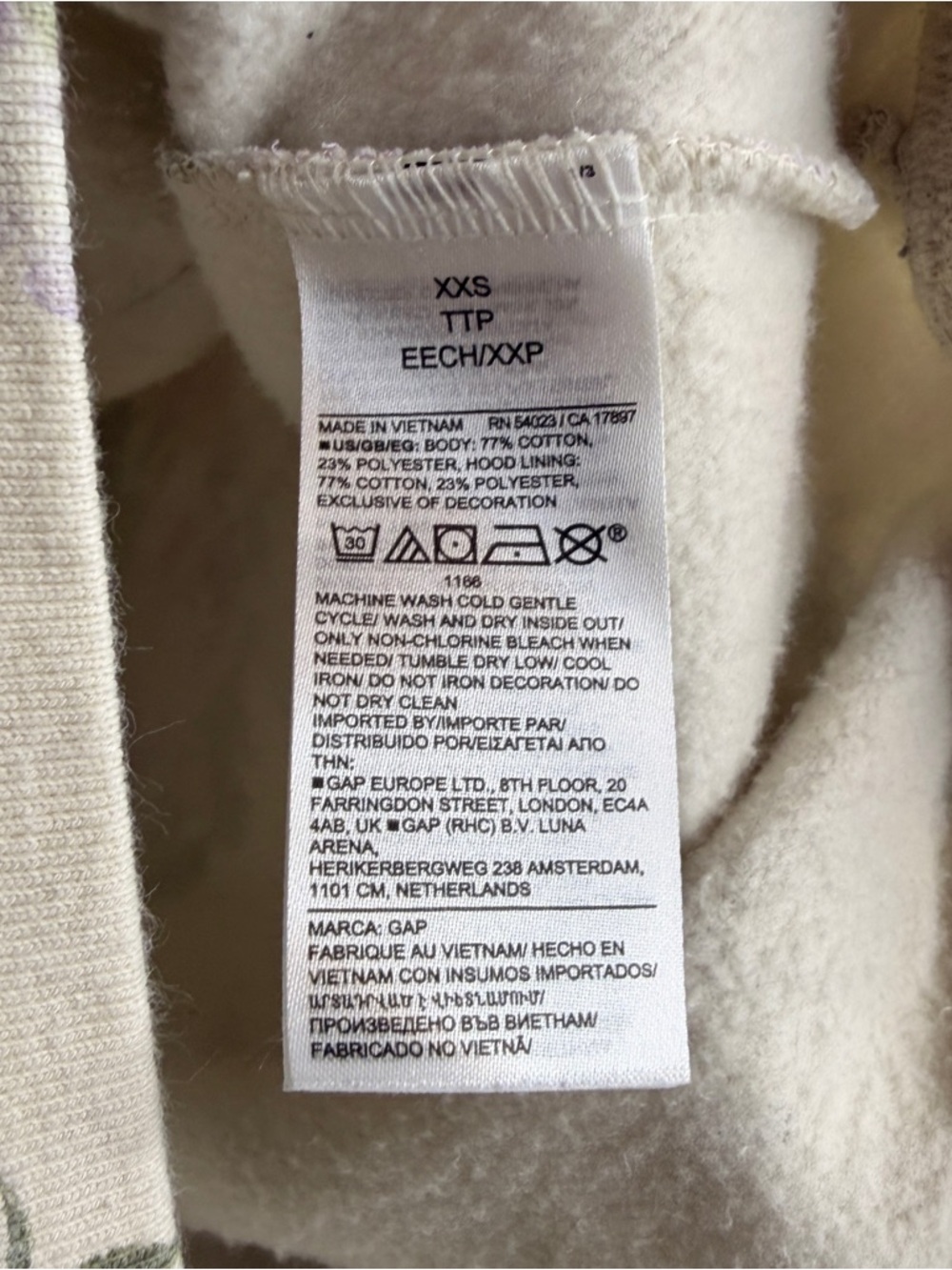 GAP X LoveShackFancy Cream Floral Fleece Hoodie Pink & Purple Floral Print XXS - Picture 7 of 11